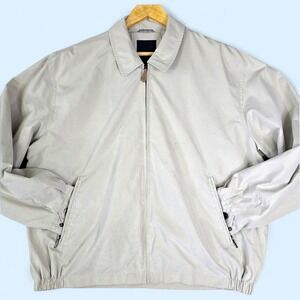 London Fog Men's XL Lightweight Zip Jacket Beige Mesh Lined Plaid Trim Pockets